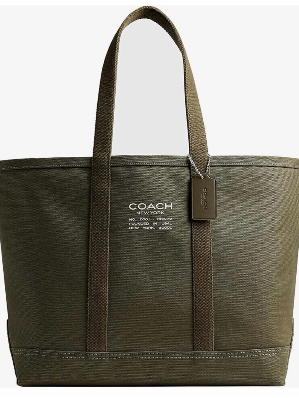 Coach Olive Green Canvas Tote with Logo Charm